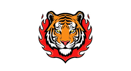 Aggressive Tiger Head with Flames Emblem for Sports Teams or Gaming Logos