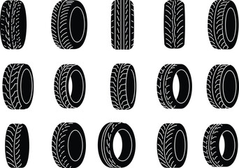 Car tire vector collection featuring detailed rubber tread patterns, automotive icons, transportation elements for vehicle design, mechanic illustrations, engineering graphics, repair projects, and 