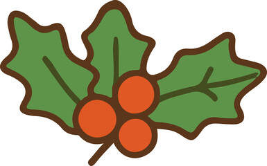 Festive Holly Berries and Green Leaves Illustration