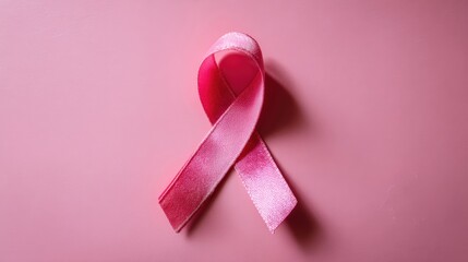 Pink awareness ribbons arranged on a pastel pink background