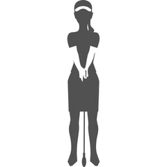 Dark Gray Silhouette of a Woman Standing Holding a Golf Club Against a White Background Symbolizing Sports and Recreation