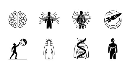 Explore the cutting edge of innovation and discovery with icons representing technology, science, and human potential for modern designs.