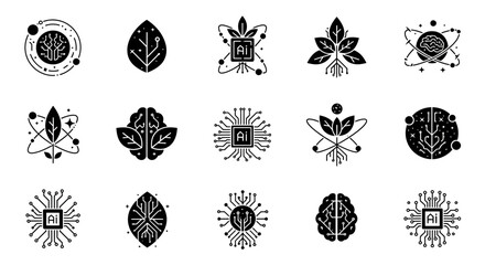 Innovative AI and nature icons symbolizing technology growth, intelligence, and future innovation for business and science