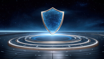 Futuristic shield security data protection blue digital hologram shield hologram data security protection digital futuristic blue technology