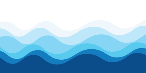 Seamless sea waves layered vector background. Blue ocean waves. Water wave pattern design.