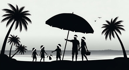 christmas concept, family on the beach silhouette