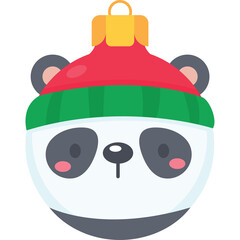 Cute Panda Face Christmas Ornament With Red Green Hat and Yellow Cap Transparent Background Festive Holiday Decoration