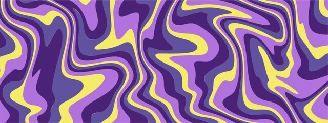 Swirling abstract pattern of purple yellow and blue wavy lines creating a psychedelic effect.