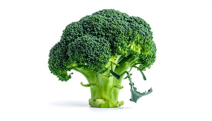Fresh Green Broccoli Head Isolated on White Background.