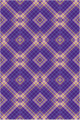 An intricate geometric pattern featuring interlocking diamond shapes and diagonal lines in shades of purple and beige creating a visually captivating and abstract design.