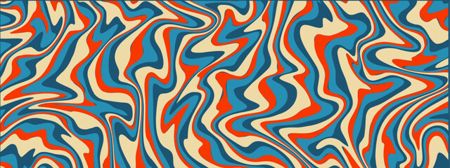 A psychedelic swirling pattern of cream blue and orange hues evoking a retro vibe.