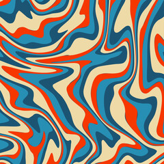 A visually captivating abstract pattern with swirling lines of vibrant orange cream and deep blue hues creating a psychedelic effect.