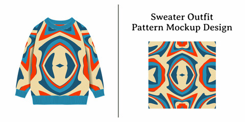 An Abstract Geometric Pattern Sweater Outfit Mockup Design Displaying Trendy Fashion Apparel.