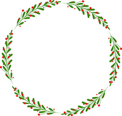 Seasonal Green Garland with Red Berries Circular Frame on Dark Backdrop