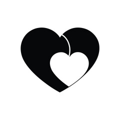 A black heart containing a white heart isolated on white background, representing love and affection