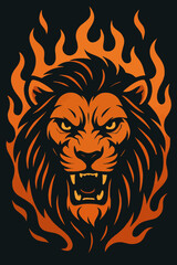 Dynamic Roaring Lion Face with Blazing Mane, a Symbol of Primal Power and Strength
