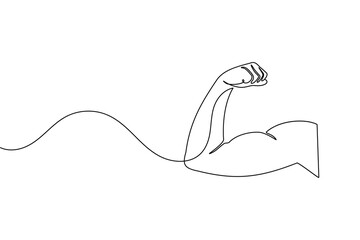 Strong arm continuous one line drawing showing muscle and power concept