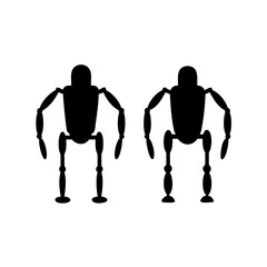 Two black silhouette robots standing on a clean white Vector, illustration