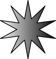 A grayscale illustration of a starburst shape with eight points.