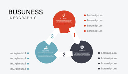 Modern Business Infographic Template with Three Circular Steps and Colorful Arrows for Presentation, Marketing, and Corporate Strategy Design