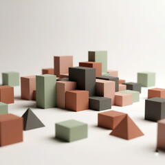 Obraz premium Abstract geometric arrangement of minimalist building blocks in earthy tones, representing growth, data, or architectural concepts