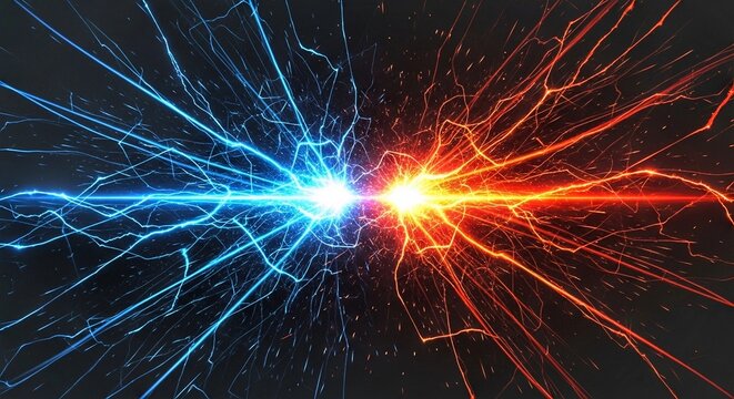Powerful Energy Collision Blue and Red Lightning Arc Abstract Background