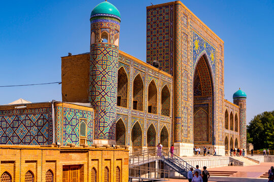 Samarkand, Uzbekistan - Sep 09, 2025:  The Gūr-i Amīr or Guri Amir is a mausoleum of the Turco-Mongol conqueror Timur in Samarkand, Uzbekistan.