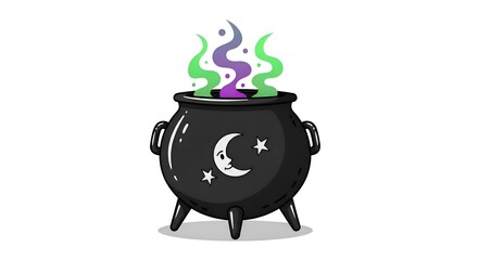 Illustration of a black witch’s cauldron, on clean backgdrop