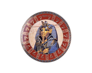 Obraz premium plate with image of Egyptian Cleopatra isolated on white background