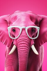 Humorous pink elephant with glasses