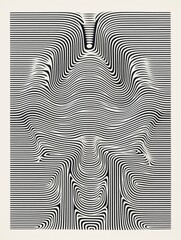 Optical illusion with wavy black and white lines