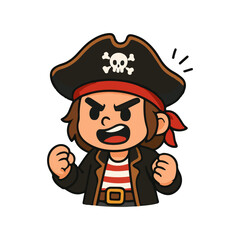 Angry pirate character illustration. Cute pirate cartoon mascot with angry face. Furious pirate man expression design.