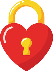 Heart-shaped padlock icon, red and yellow flat design illustration, symbolic representation of love, security, romance, and commitment, on white background.