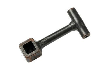 Vintage t handle wrench tool with square opening isolated on transparent background