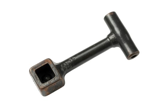Vintage t handle wrench tool with square opening isolated on transparent background