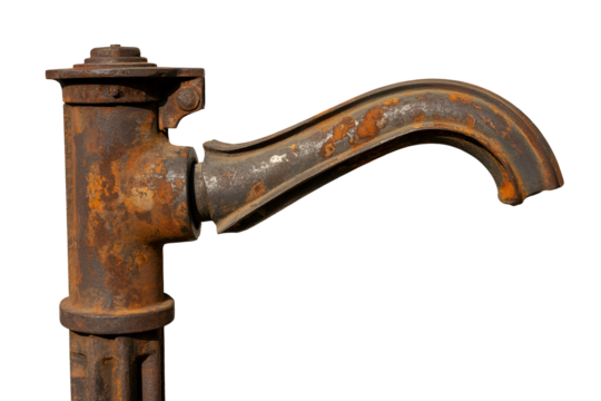 Old rusty water pump spout isolated on transparent background
