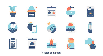 A collection of flat design icons representing environmental themes and sustainability efforts.