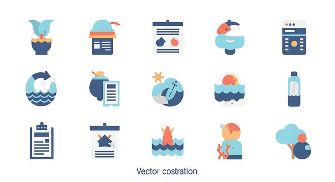 A collection of flat design icons representing environmental themes and sustainability efforts.