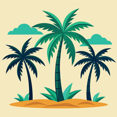 Tropical palm tree pattern with sunset colors and beach background.