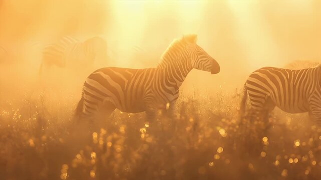 zebra in golden misty environment with bokeh effectzebra digital art zebras in golden lightzebra illustration with golden backgroundzebra painting with golden hue and light effects.