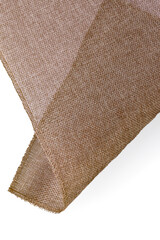 A piece of jute fabric with a distinctive woven structure, lying on a white background.