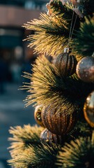 Christmas Tree with Golden Lights
