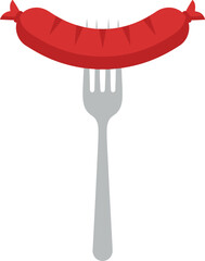 Red grilled sausage on a silver fork, ready for consumption. simple flat design illustration, ideal for food-related projects, menus, or bbq themes.