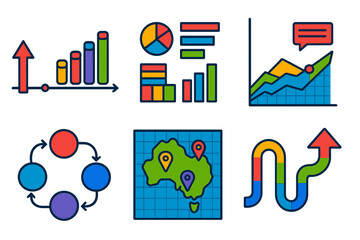 Vibrant Data Visualizations. Isometric vector illustration set Storytelling with Data: timeline chart, infographic elements,