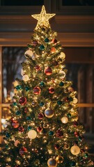 Christmas Tree with Golden Lights