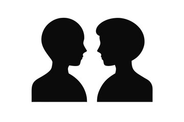 Two opposite facing human head silhouettes show face profile on a transparent background