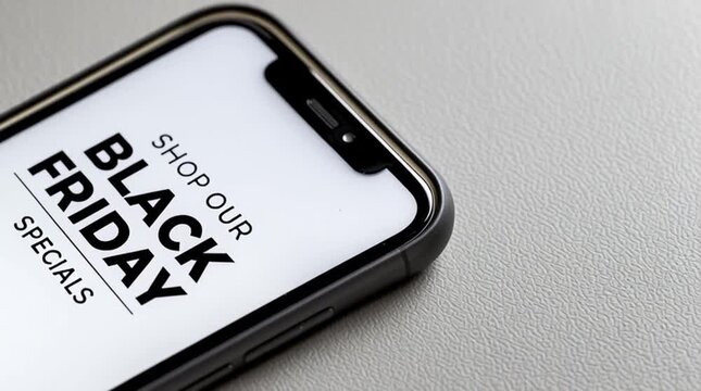 The black text "Black Friday has begun" on a white smartphone screen.