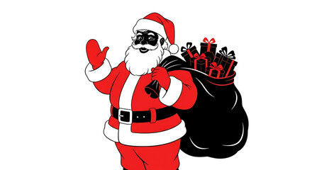 a santa clus have a bag ful of gift pure white background