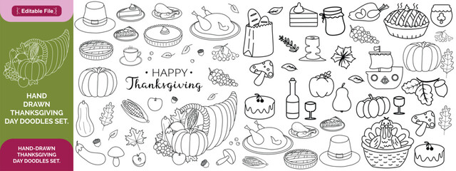 Thanksgiving Vector Background. Autumn Harvest Symbols Seamless Pattern. Hand Drawn Doodle Pumpkin Pie, Vegetables, Different Varieties of Pumpkins, Spices, Leaves.