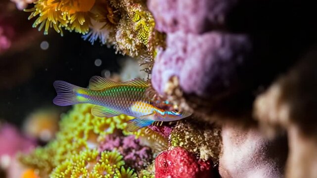 Colorful cardinalfish swimming near coral reef with vibrant marine life
